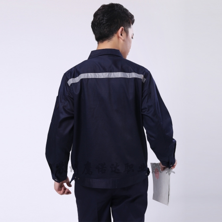藏青拼米色涤棉线卡仓储包装工作服AC090-CC