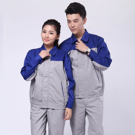 艳蓝配浅灰涤棉纱卡物物流库房的工作服AC072-WL